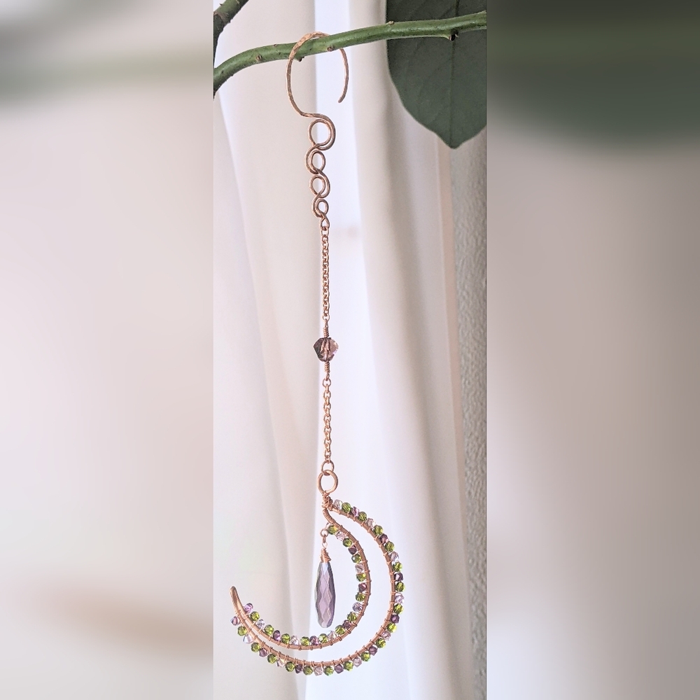 Window Prism Sparkly Copper Moon Ornament Swarovski Crystal Accents - Picture 3 of 14